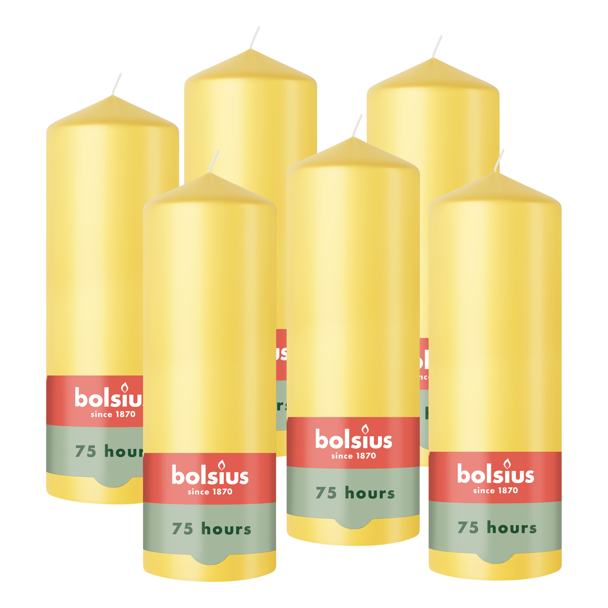Bolsius - Gladde Stompkaarsen - 6 stuks - Geel - 20 cm - 75 Branduren