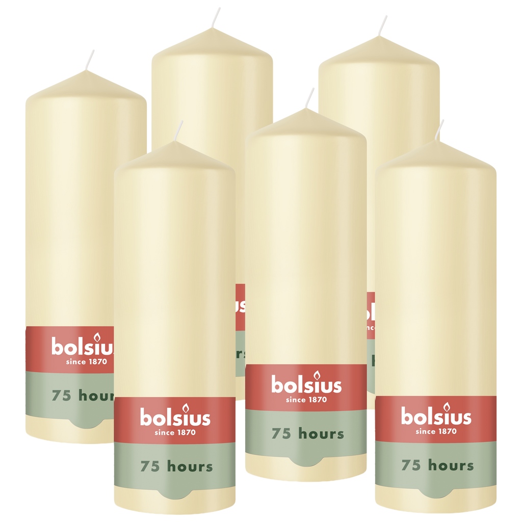 Bolsius - Gladde Stompkaarsen - 6 Stuks - Beige - 20 cm - 75 Branduren