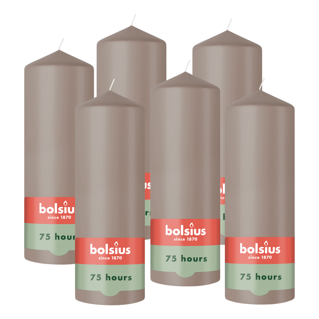 Bolsius - Gladde Stompkaarsen - 6 Stuks - Taupe - 20 cm - 75 Branduren