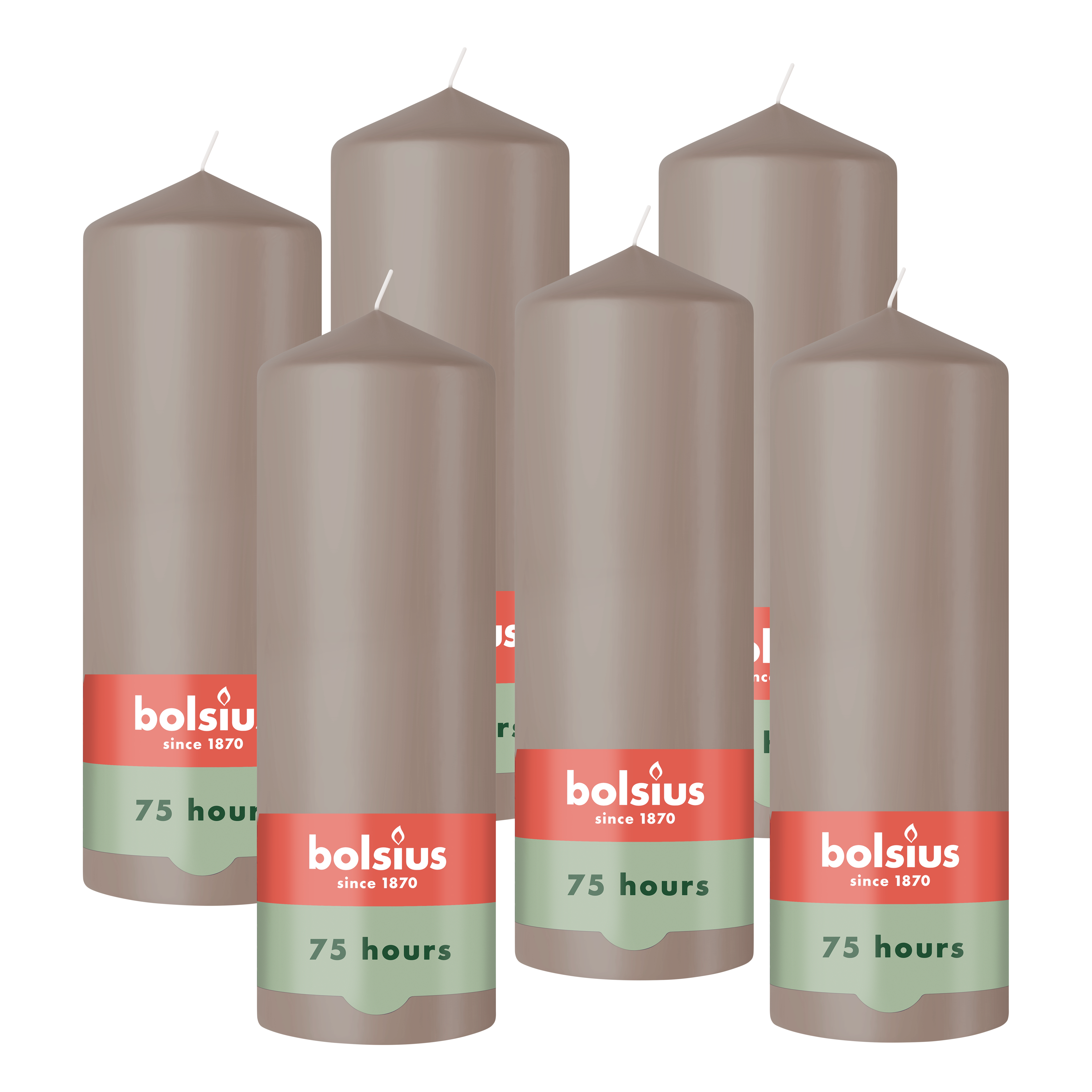 Bolsius - Gladde Stompkaarsen - 6 Stuks - Taupe - 20 cm - 75 Branduren