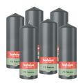Bolsius - Gladde Stompkaarsen - 6 Stuks - Antraciet - 20cm - 75 Branduren