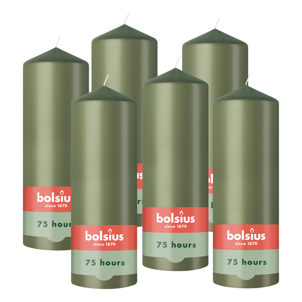 Bolsius - Gladde Stompkaarsen - 6 Stuks - Groen - 20 cm - 75 Branduren