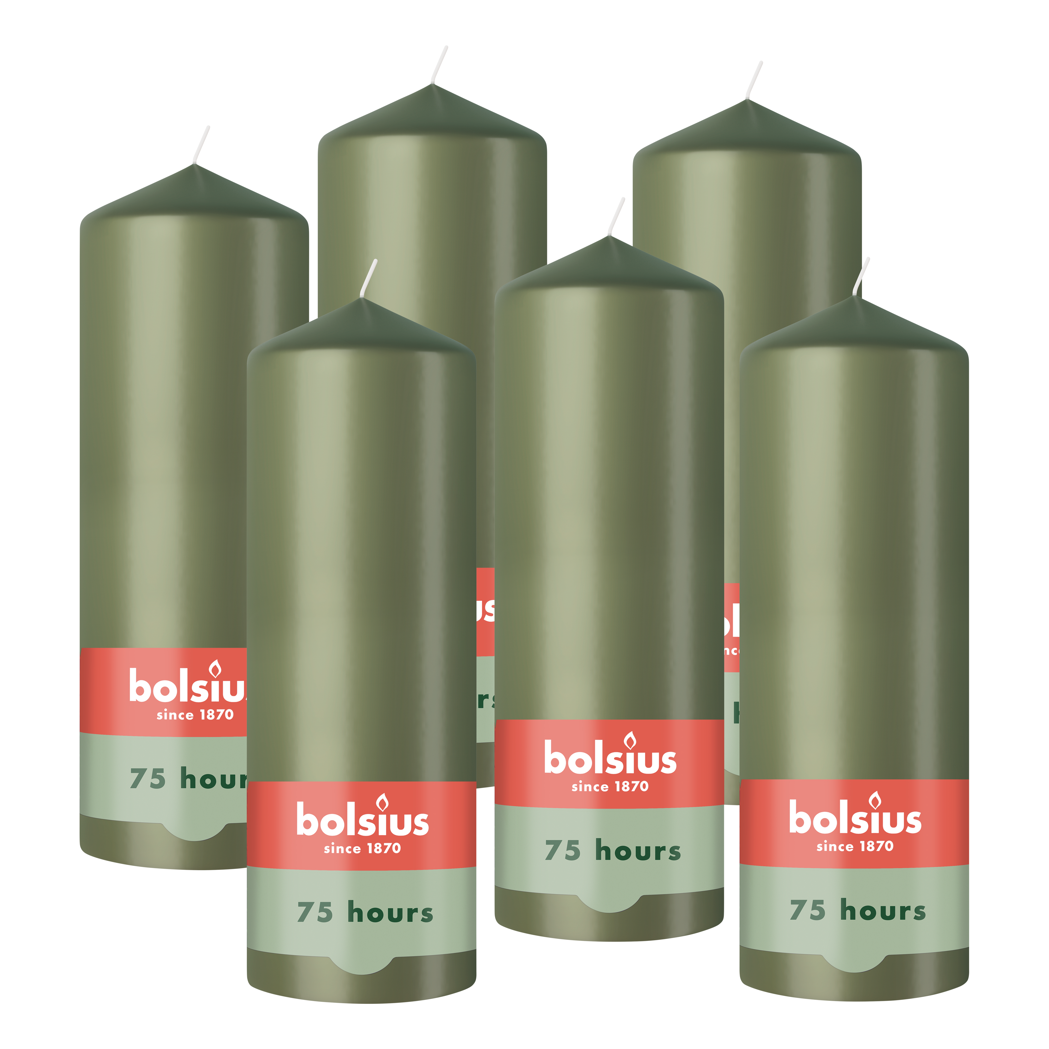 Bolsius - Gladde Stompkaarsen - 6 Stuks - Groen - 20 cm - 75 Branduren