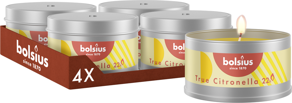 Bolsius - True Citronella - Geurkaars in Blik - 4 stuks - 22 branduren