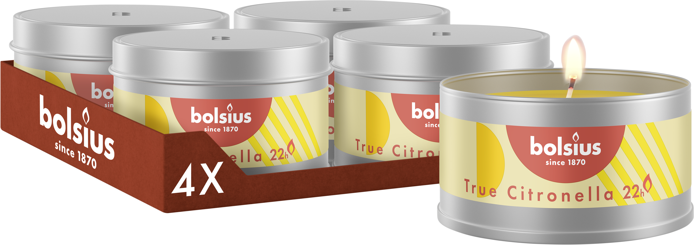Bolsius - True Citronella - Geurkaars in Blik - 4 stuks - 22 branduren