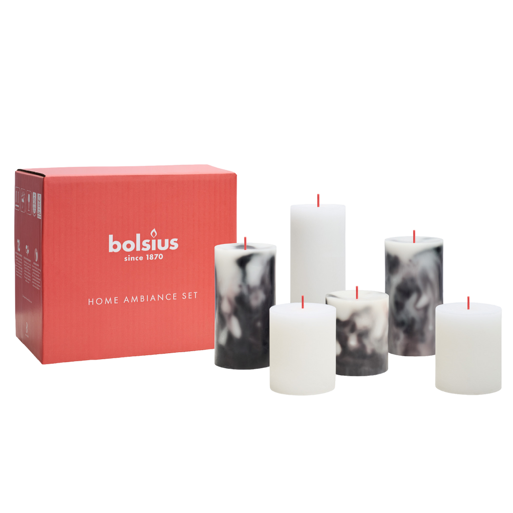 Bolsius - Rustieke kaarsen set - Onyx Black - Marble