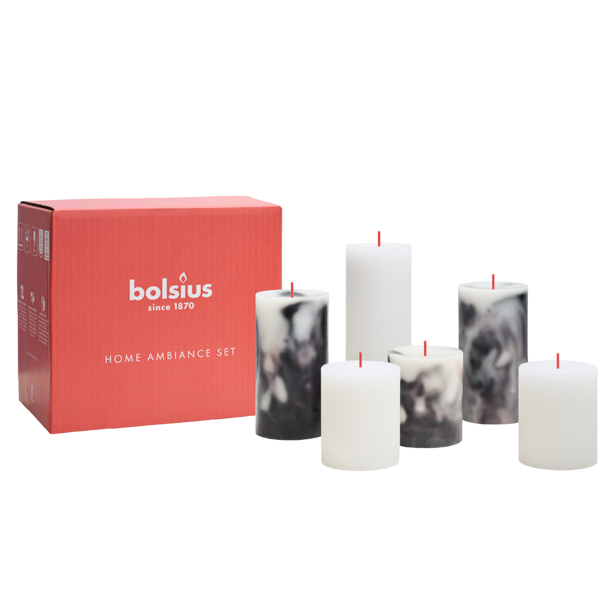 Bolsius - Rustieke kaarsen set - Onyx Black - Marble