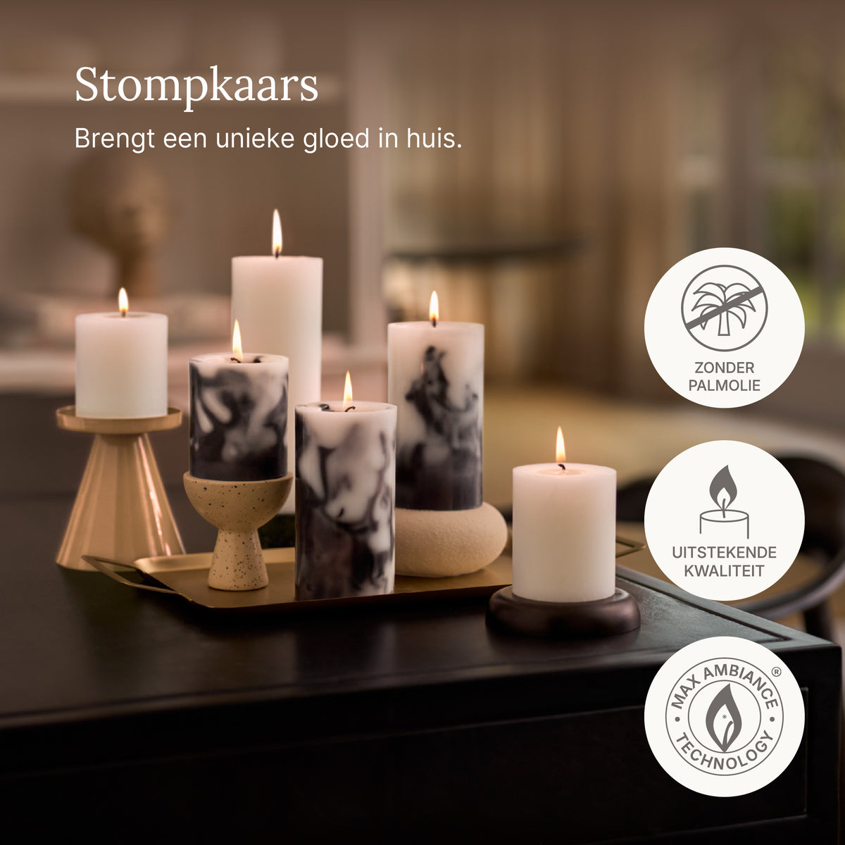 Bolsius - Rustieke kaarsen set - Onyx Black - Marble