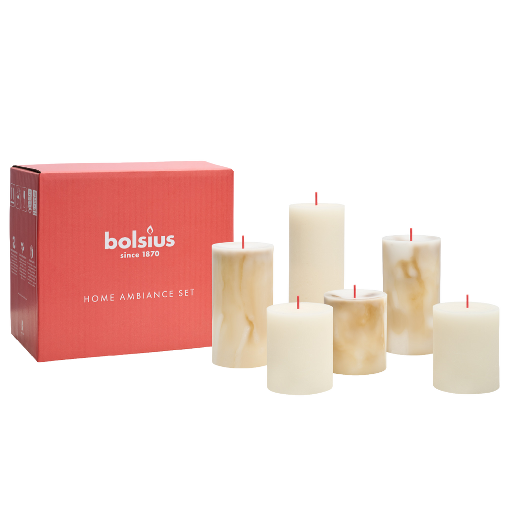 Bolsius - Rustieke kaarsen set - Botticino Beige - Marble