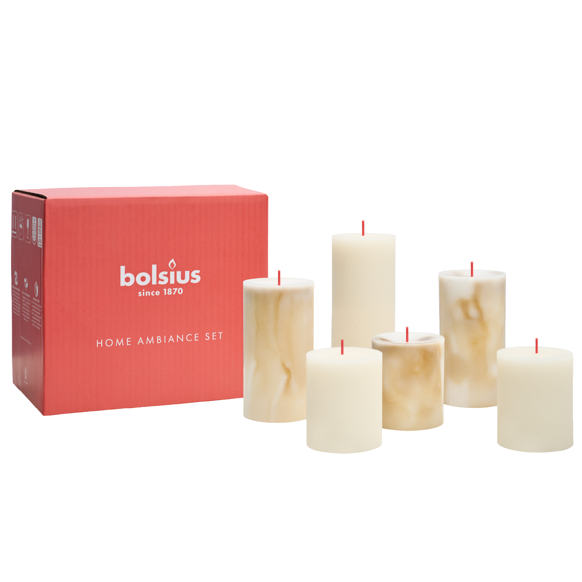 Bolsius - Rustieke kaarsen set - Botticino Beige - Marble
