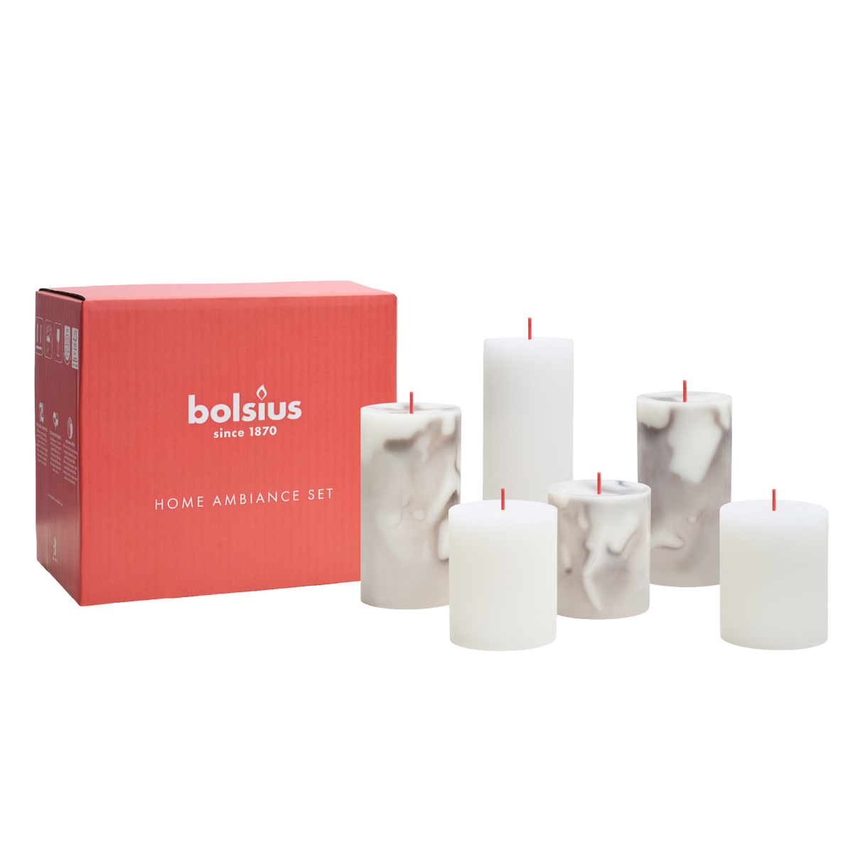 Bolsius - Rustieke kaarsen set - Carrara Grey - Marble