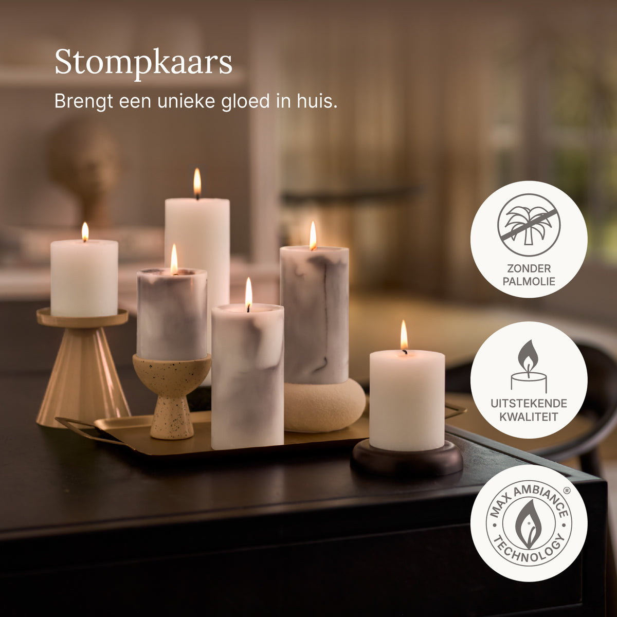 Bolsius - Rustieke kaarsen set - Carrara Grey - Marble