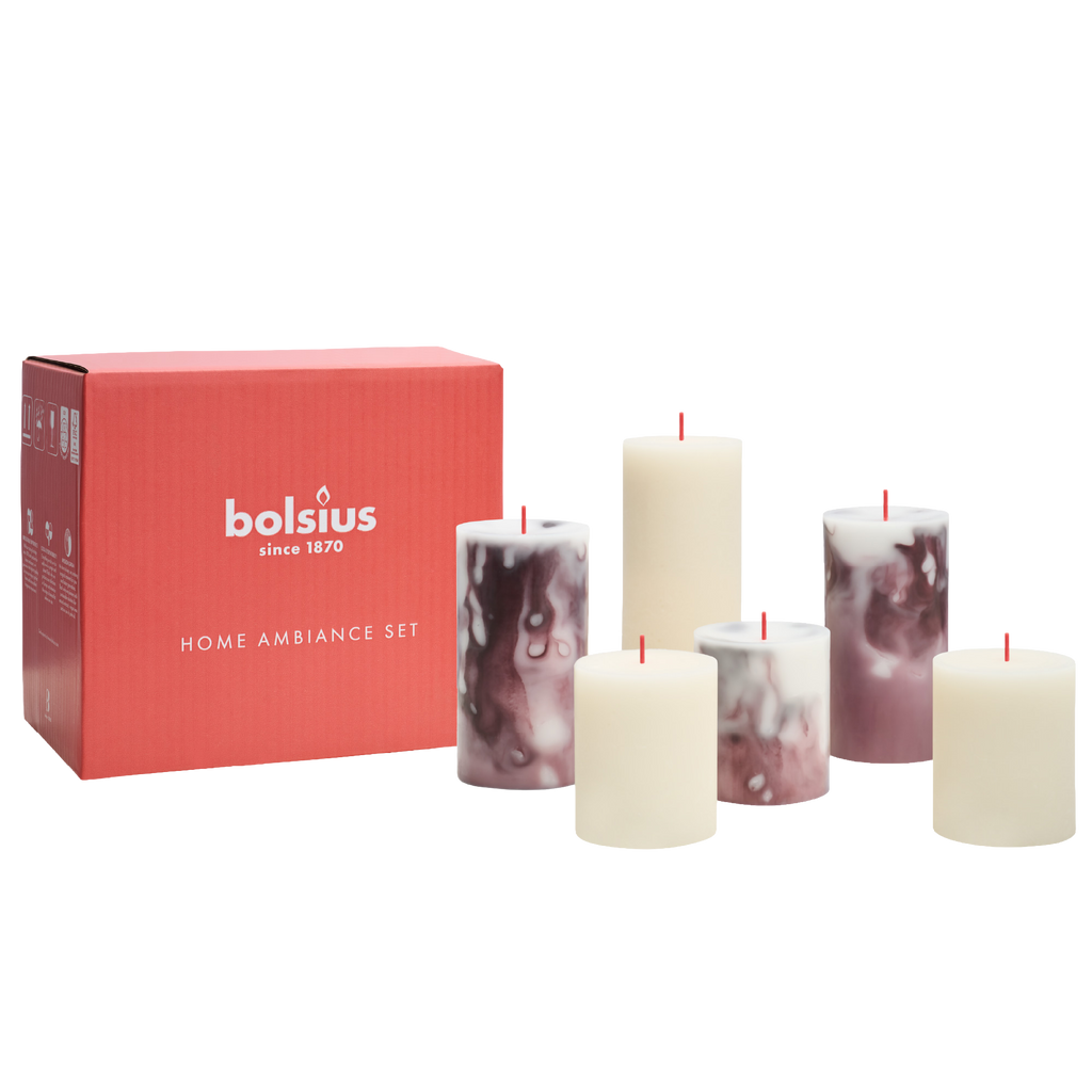 Bolsius - Rustieke kaarsen set - Royal Burgundy - Marble
