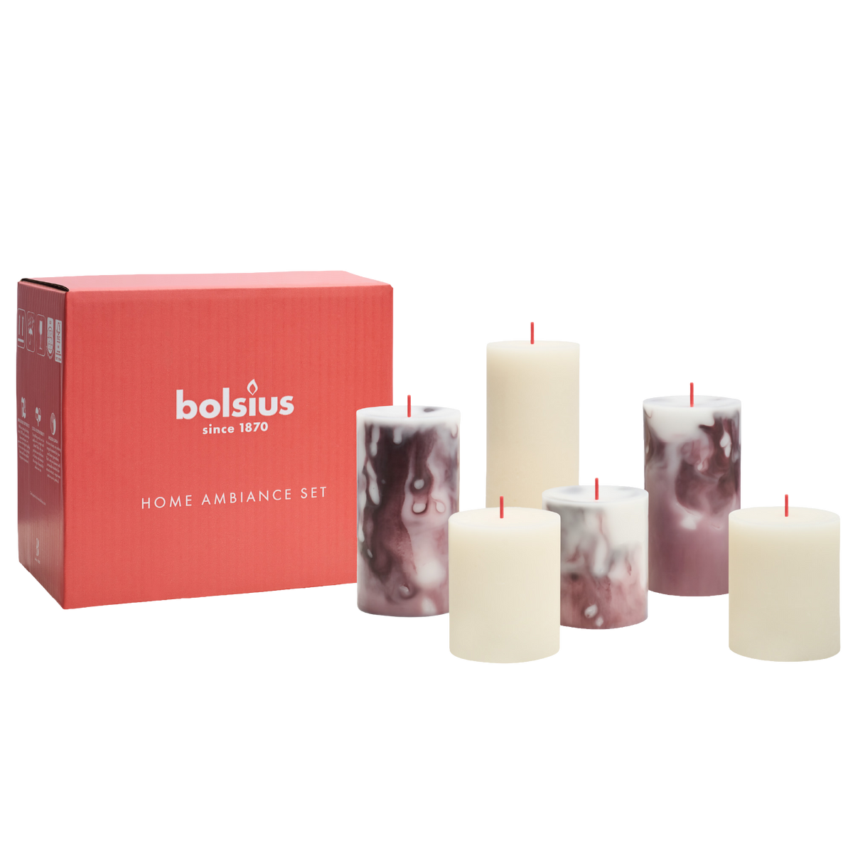 Bolsius - Rustieke kaarsen set - Royal Burgundy - Marble
