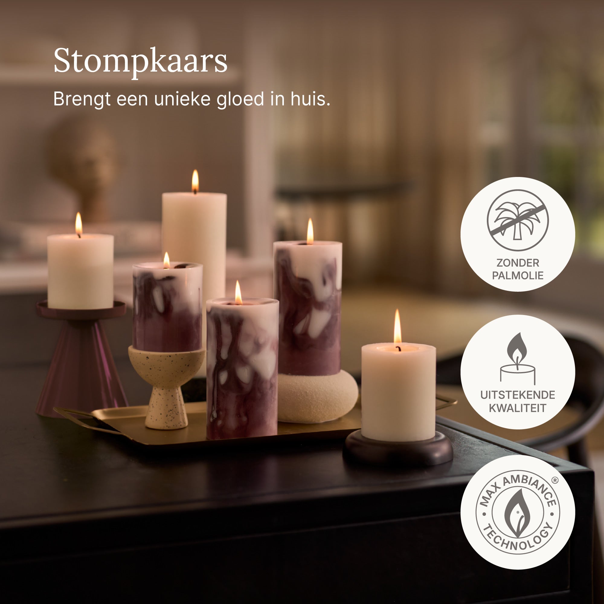 Bolsius - Rustieke kaarsen set - Royal Burgundy - Marble