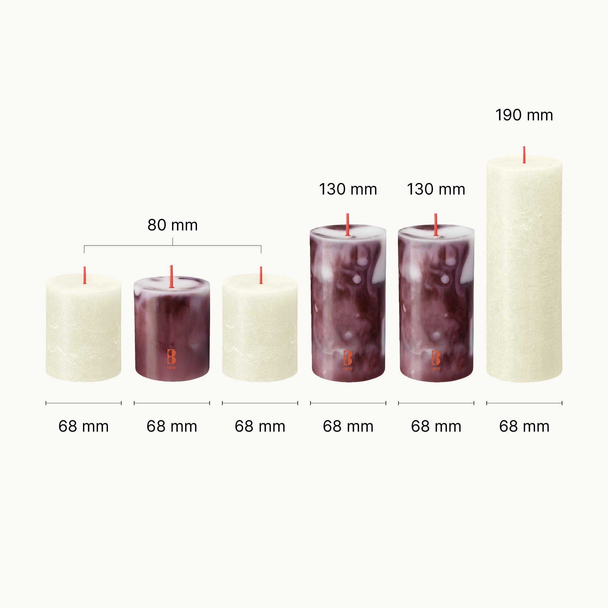 Bolsius - Rustieke kaarsen set - Royal Burgundy - Marble