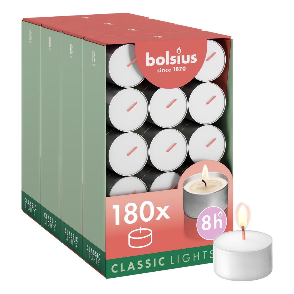 Bolsius - 180 Waxinelichtjes - Wit - 8 uur - Theelichtjes
