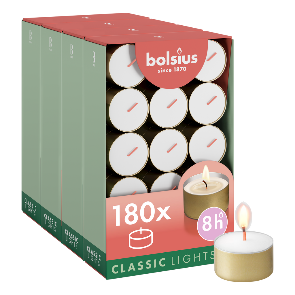 Bolsius - 180 Waxinelichtjes - Gouden Cup - Theelichtjes - 8 branduren - Grootverpakking