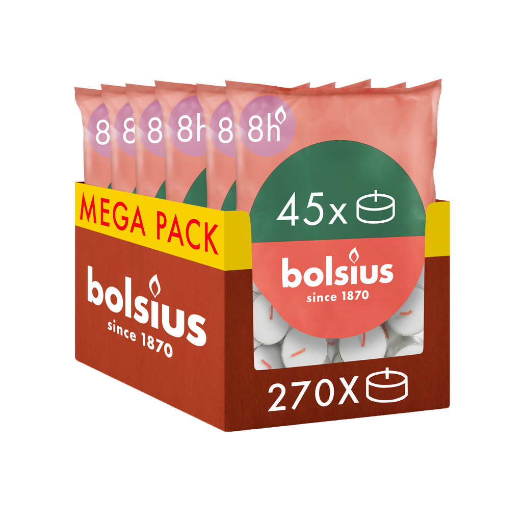 Bolsius - 270 Waxinelichtjes - Theelichtjes - 8 uur - Wit - 8 branduren - Grootverpakking