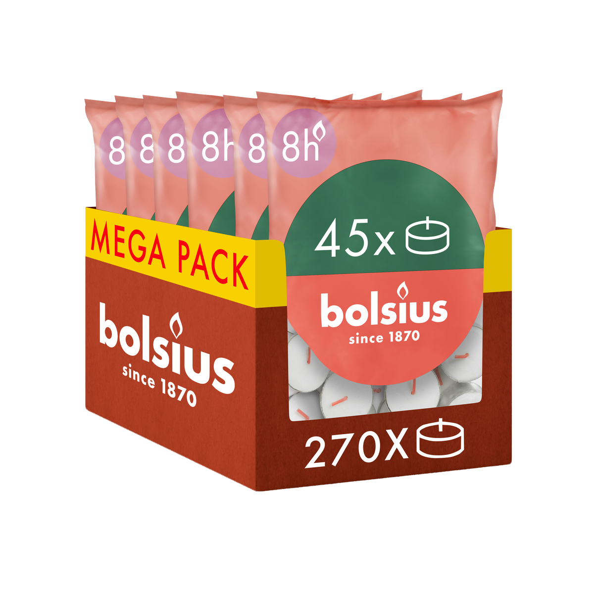 Bolsius - 270 Waxinelichtjes - Theelichtjes - 8 uur - Wit - 8 branduren - Grootverpakking