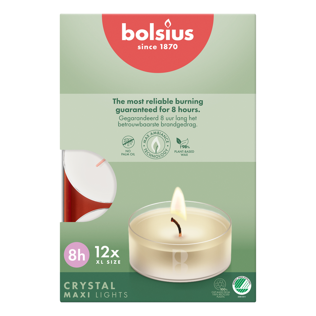 Bolsius - Grote Maxi Clear Cup - 72 Waxinelichtjes - Theelichtjes - 8 branduren - Duurzaam