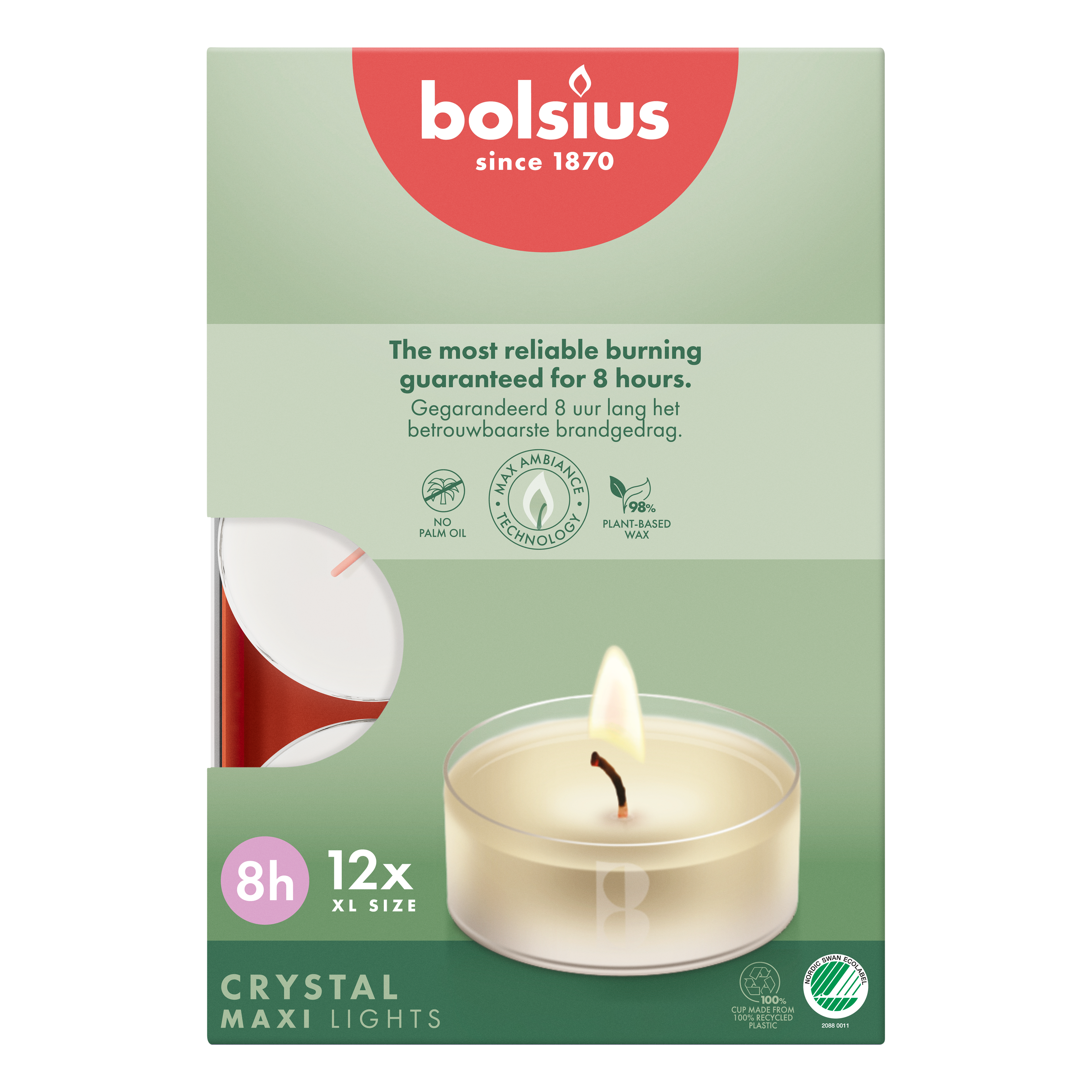 Bolsius - Grote Maxi Clear Cup - 72 Waxinelichtjes - Theelichtjes - 8 branduren - Duurzaam