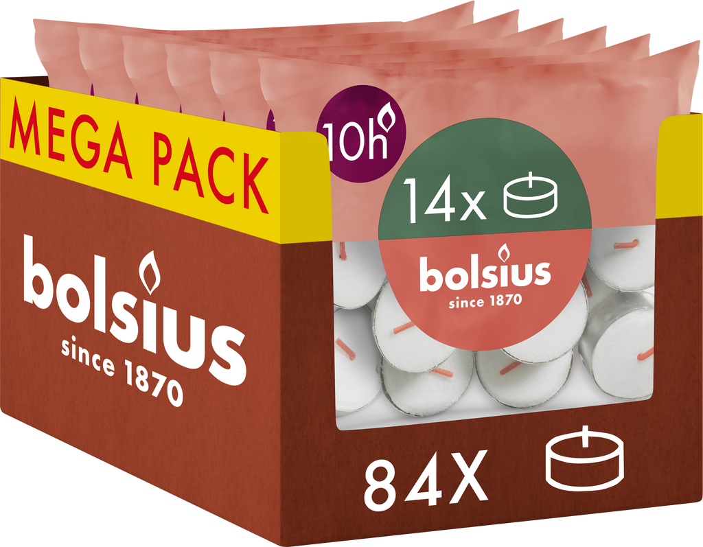 Bolsius - 84 Maxi Waxinelichtjes - Theelichtjes - 10 uur - Wit - 10 branduren - Grootverpakking
