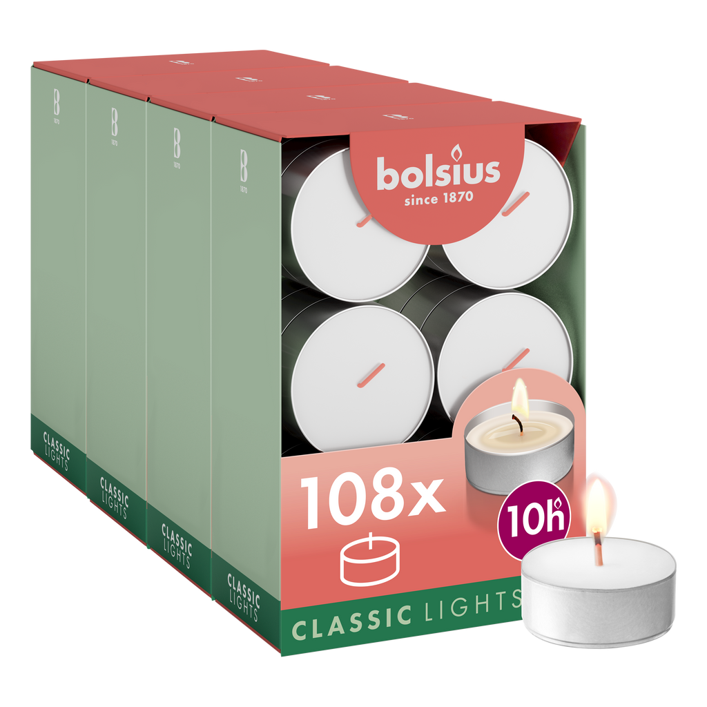 Bolsius - 108 Maxi Waxinelichtjes - Theelichtjes - Wit - 10 branduren
