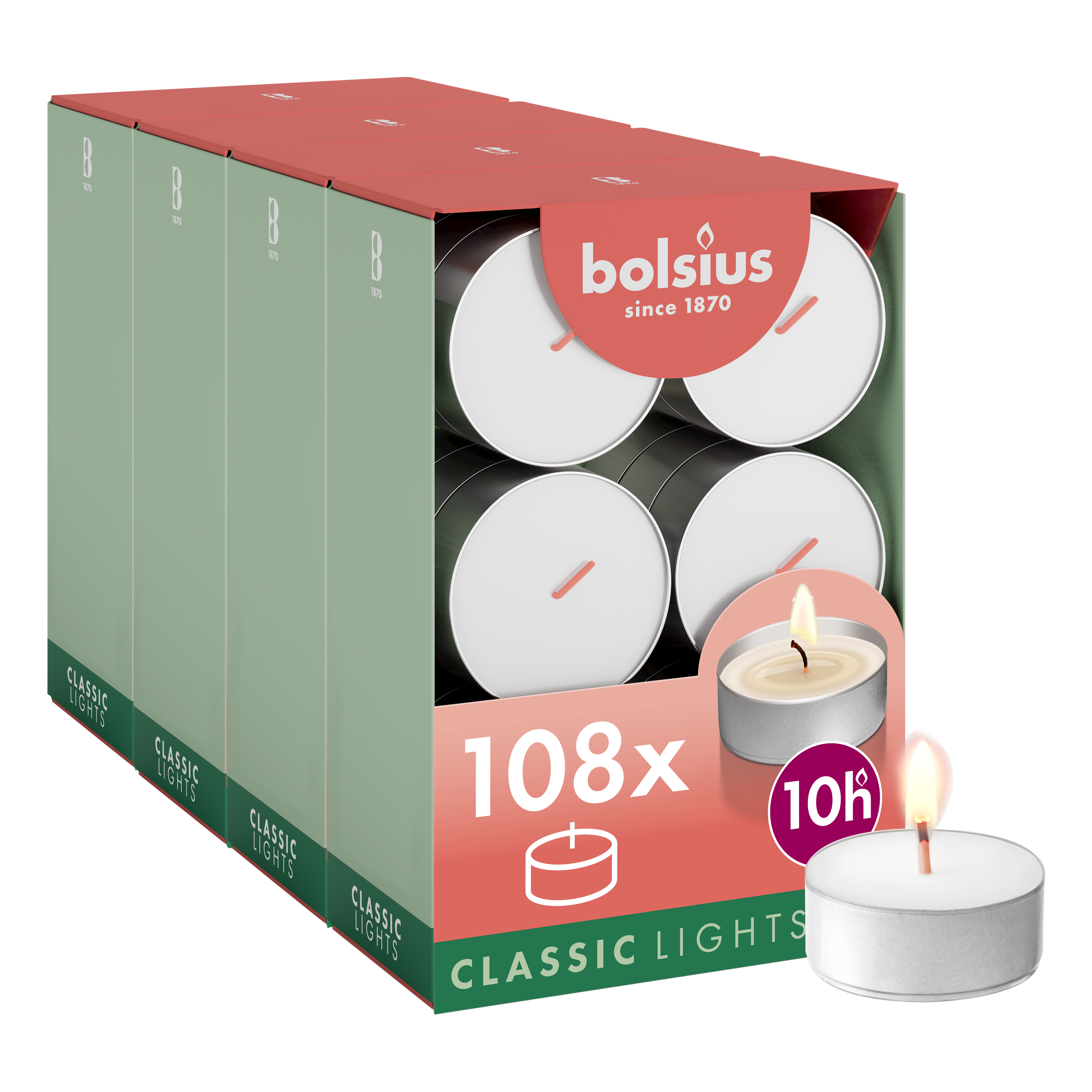 Bolsius - 108 Maxi Waxinelichtjes - Theelichtjes - Wit - 10 branduren