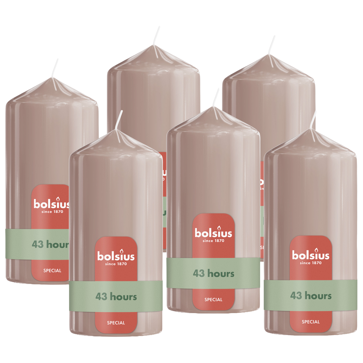 Bolsius - Glossy - Stompkaarsen - 6 Stuks - Lichtroze - 13cm - 43 branduren