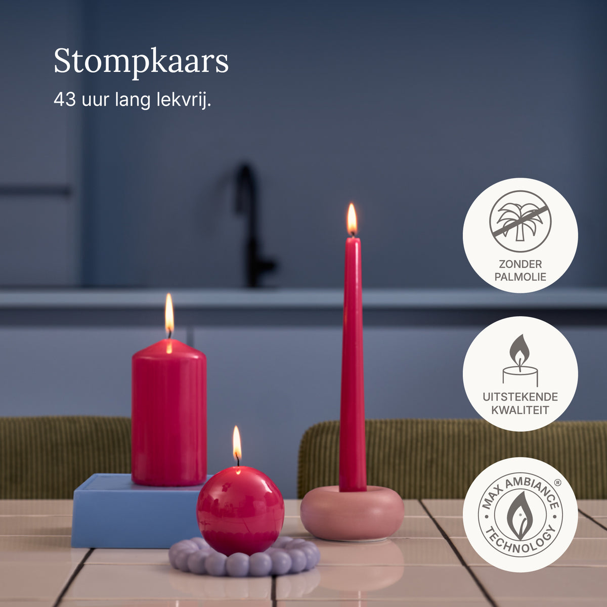 Bolsius - Glossy - Stompkaarsen - 6 Stuks - Fuchsia Roze - 13cm - 43 branduren