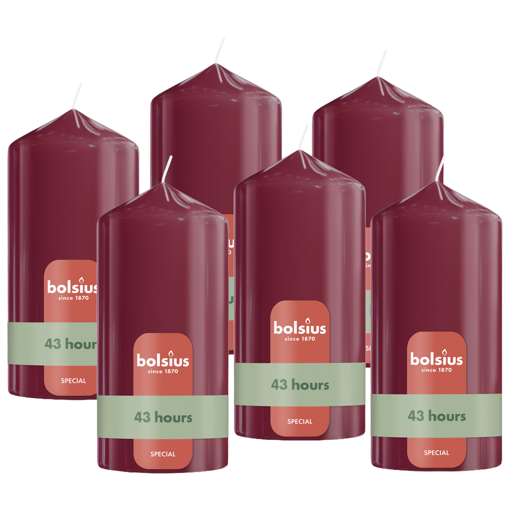Bolsius - Glossy - Stompkaarsen - 6 Stuks - Rood - 13cm - 43 branduren