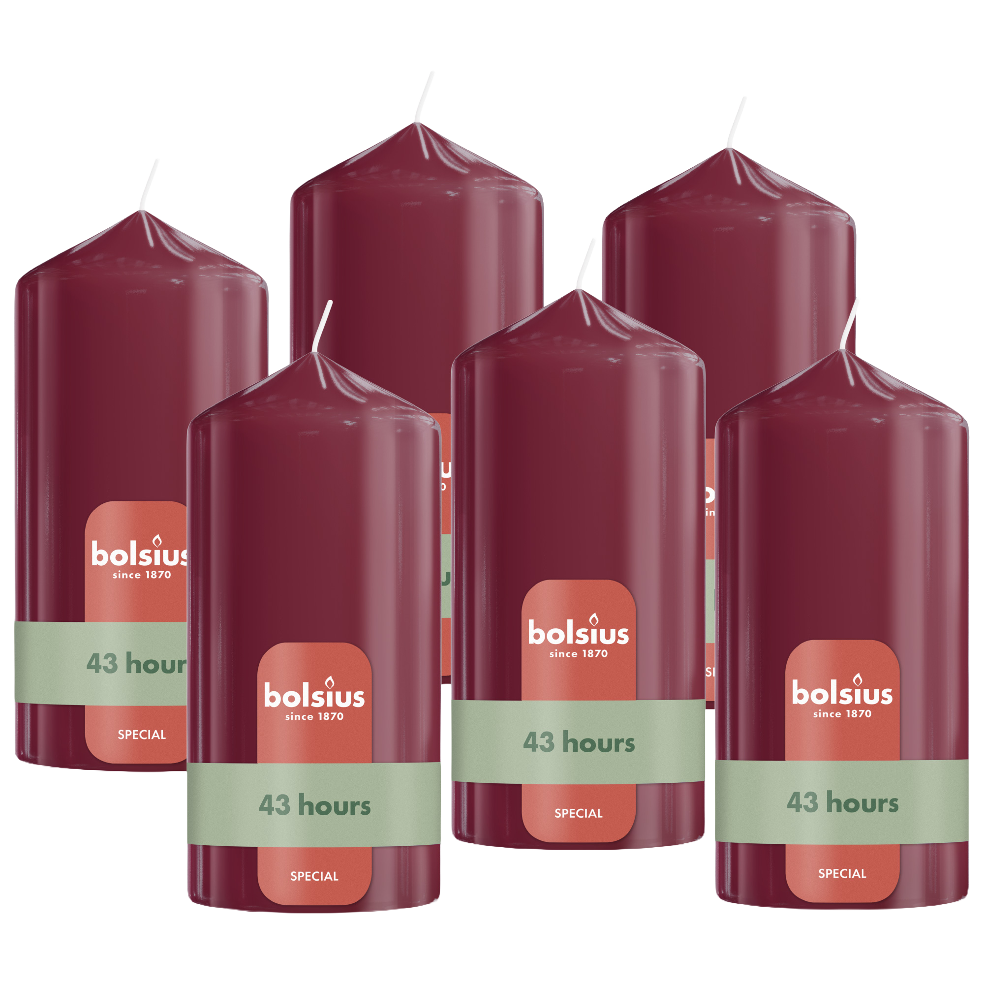 Bolsius - Glossy - Stompkaarsen - 6 Stuks - Rood - 13cm - 43 branduren