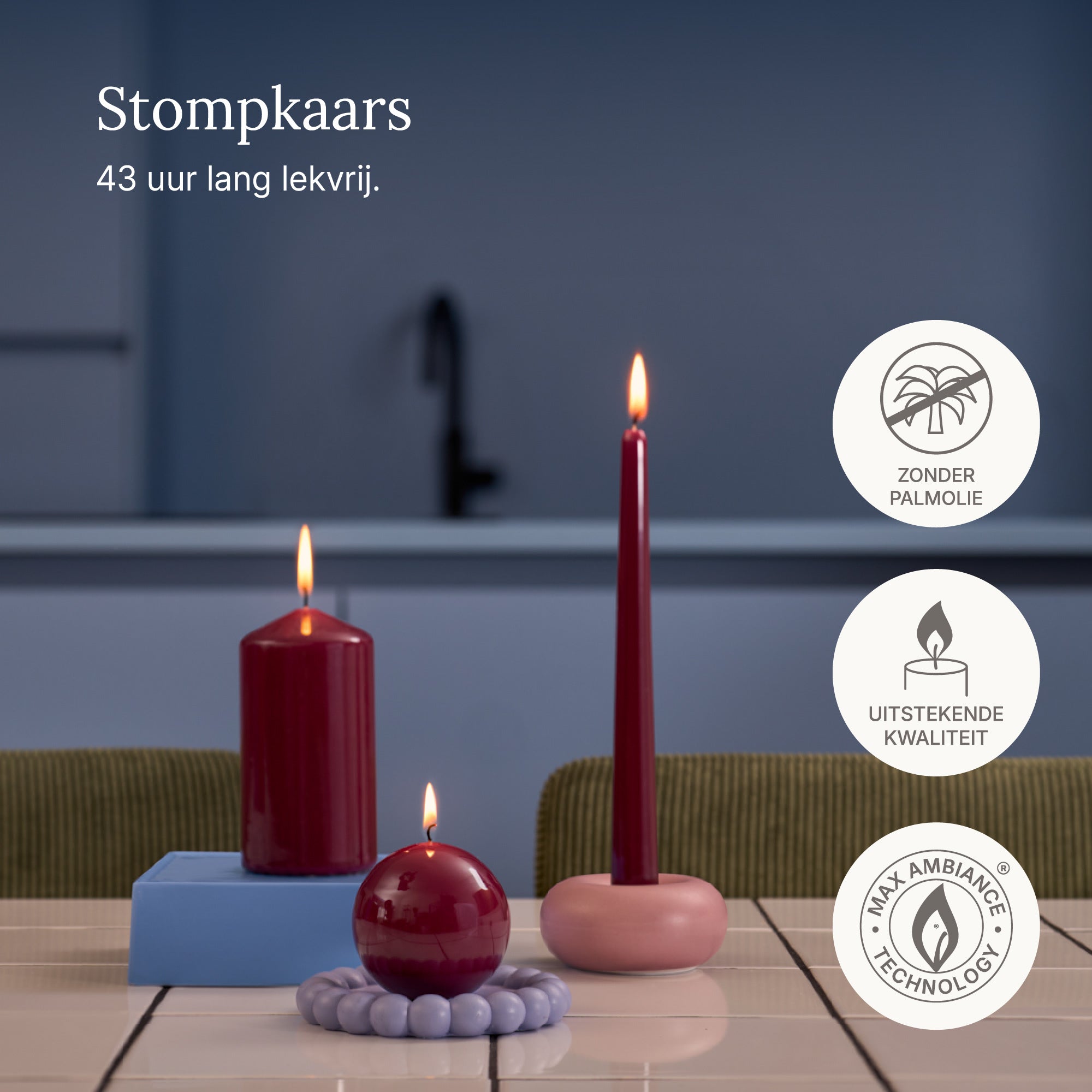 Bolsius - Glossy - Stompkaarsen - 6 Stuks - Rood - 13cm - 43 branduren