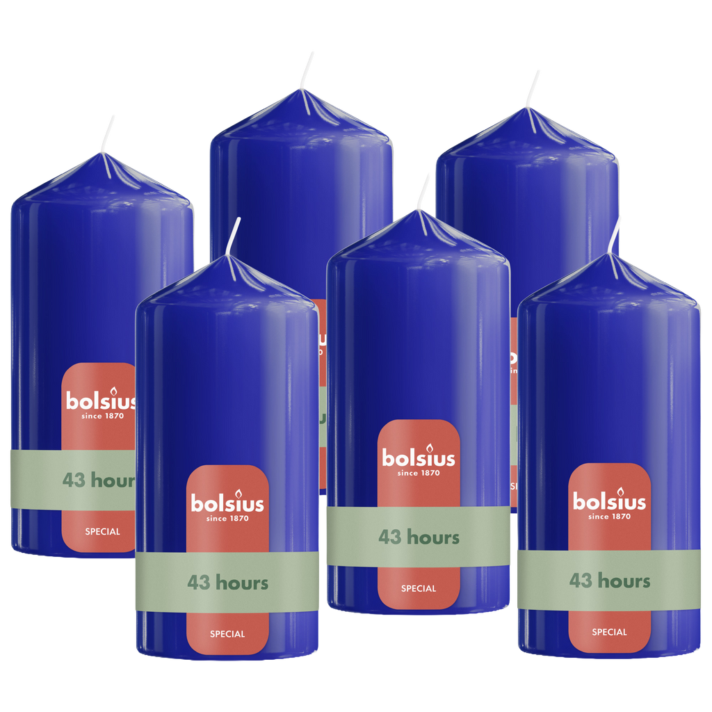 Bolsius - Glossy - Stompkaarsen - 6 Stuks - Blauw - 13cm - 43 branduren
