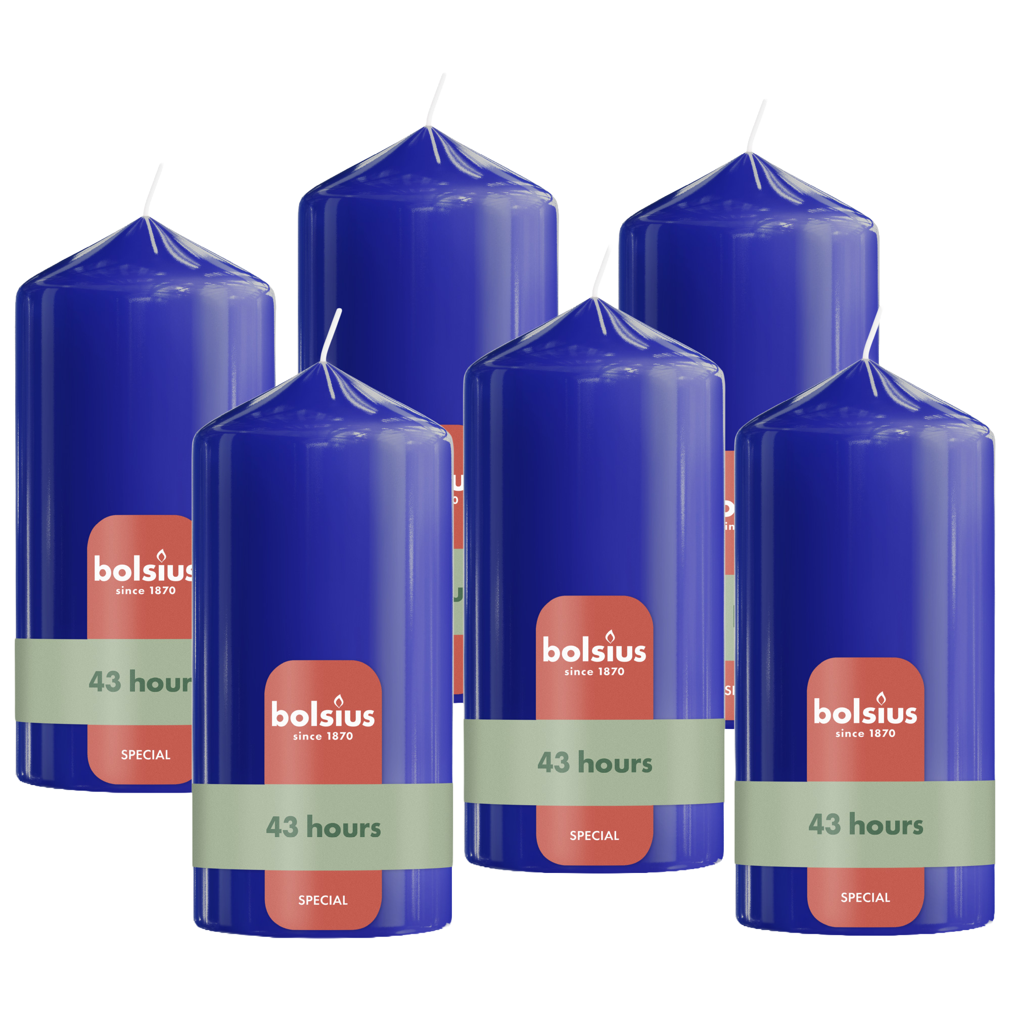 Bolsius - Glossy - Stompkaarsen - 6 Stuks - Blauw - 13cm - 43 branduren
