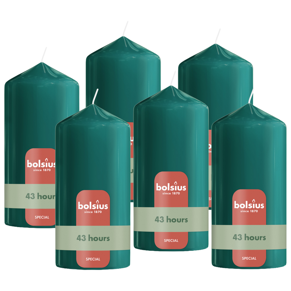 Bolsius - Glossy - Stompkaarsen - 6 Stuks - Groen - 13cm - 43 branduren
