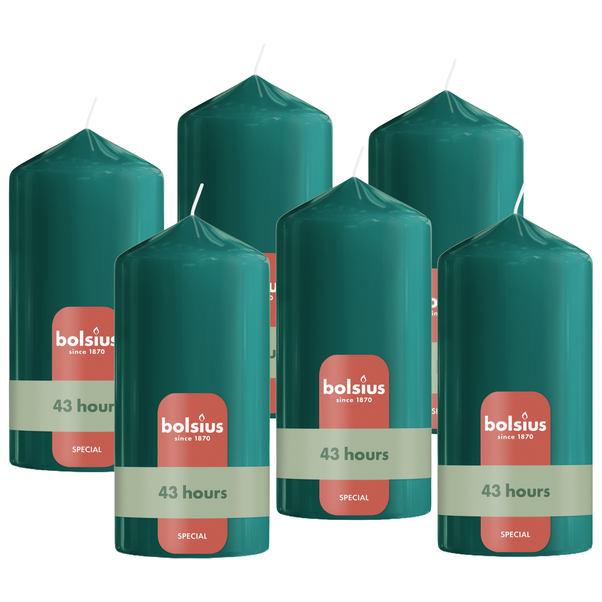 Bolsius - Glossy - Stompkaarsen - 6 Stuks - Groen - 13cm - 43 branduren