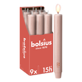Bolsius - 9 Dinerkaarsen Rustiek Extra Breed - Roze - 23 cm - Diameter 3 cm - 15 Branduren