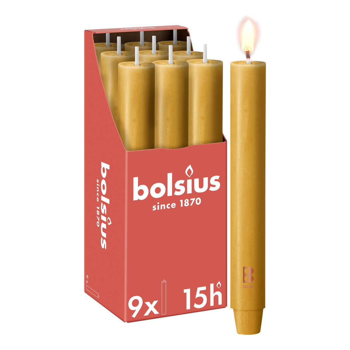 Bolsius - 9 Dinerkaarsen Rustiek Extra Breed - Beige - 23 cm - Diameter 3 cm - 15 Branduren