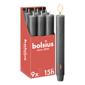 Bolsius - 9 Dinerkaarsen Rustiek Extra Breed - Antraciet - 23 cm - Diameter 3 cm - 15 Branduren