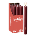 Bolsius - 9 Dinerkaarsen Rustiek Extra Breed - Bordeaux Rood- 23 cm - Diameter 3 cm - 15 Branduren