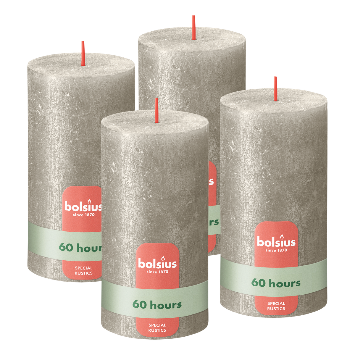 Bolsius - Rustieke kaars Shimmer - 4 Stuks - Metallic - Champagne Zilver - 13cm