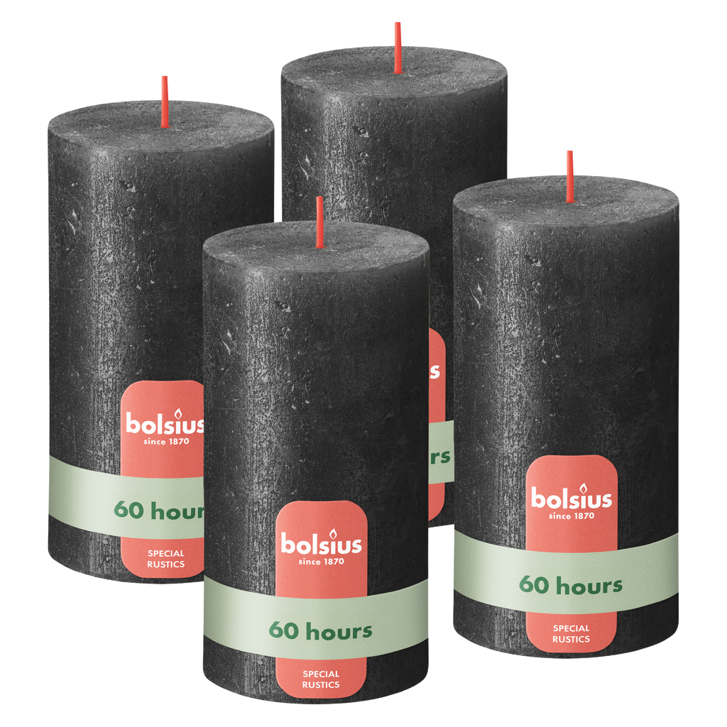 Bolsius - Rustieke kaars Shimmer - 4 Stuks - Metallic - Antraciet - 13cm - 60 branduren