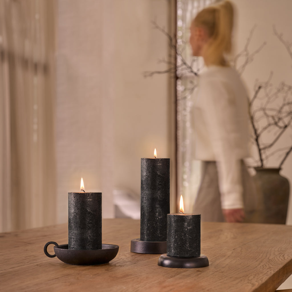 Bolsius - Rustieke kaars Shimmer - 4 Stuks - Metallic - Antraciet - 13cm - 60 branduren