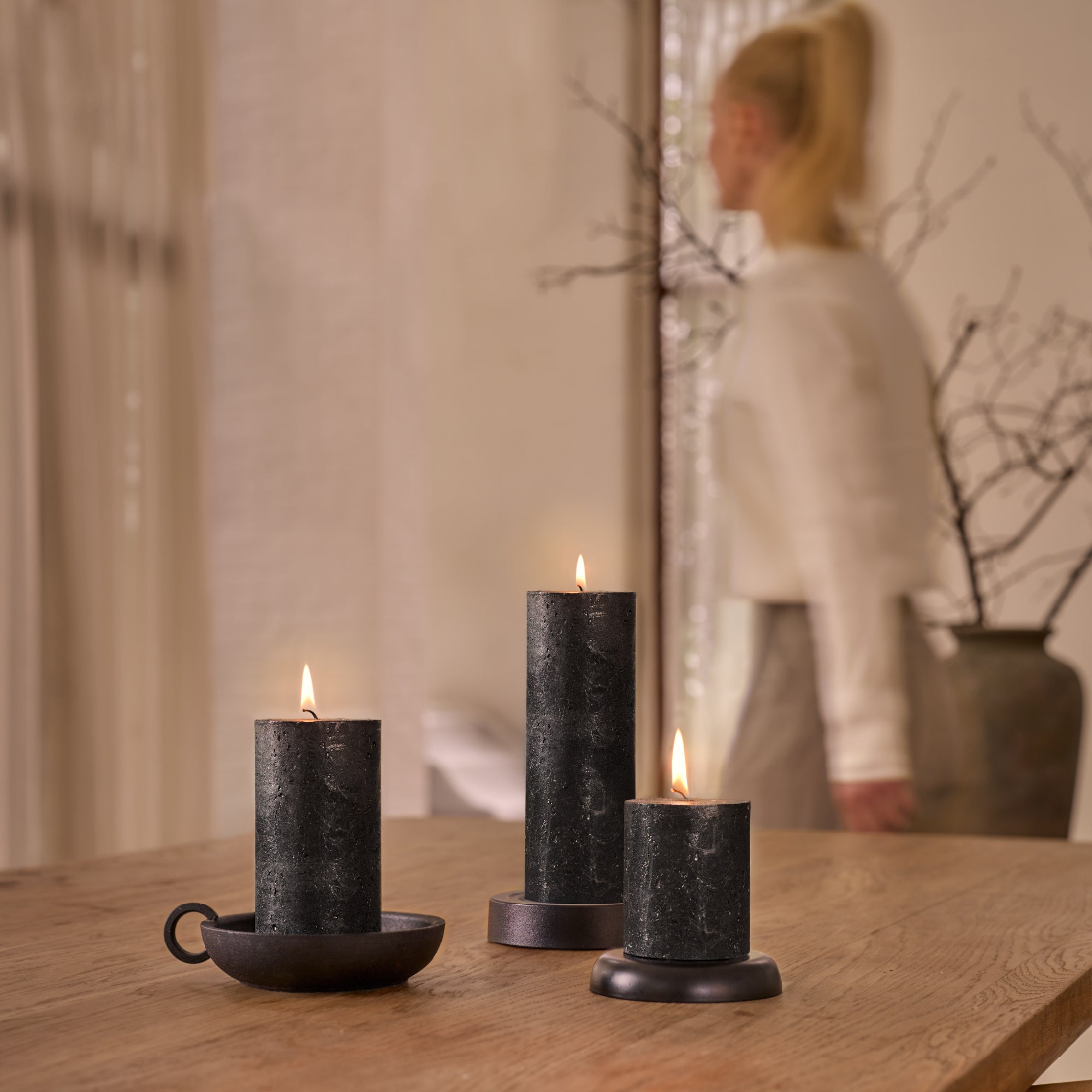 Bolsius - Rustieke kaars Shimmer - 4 Stuks - Metallic - Antraciet - 13cm - 60 branduren