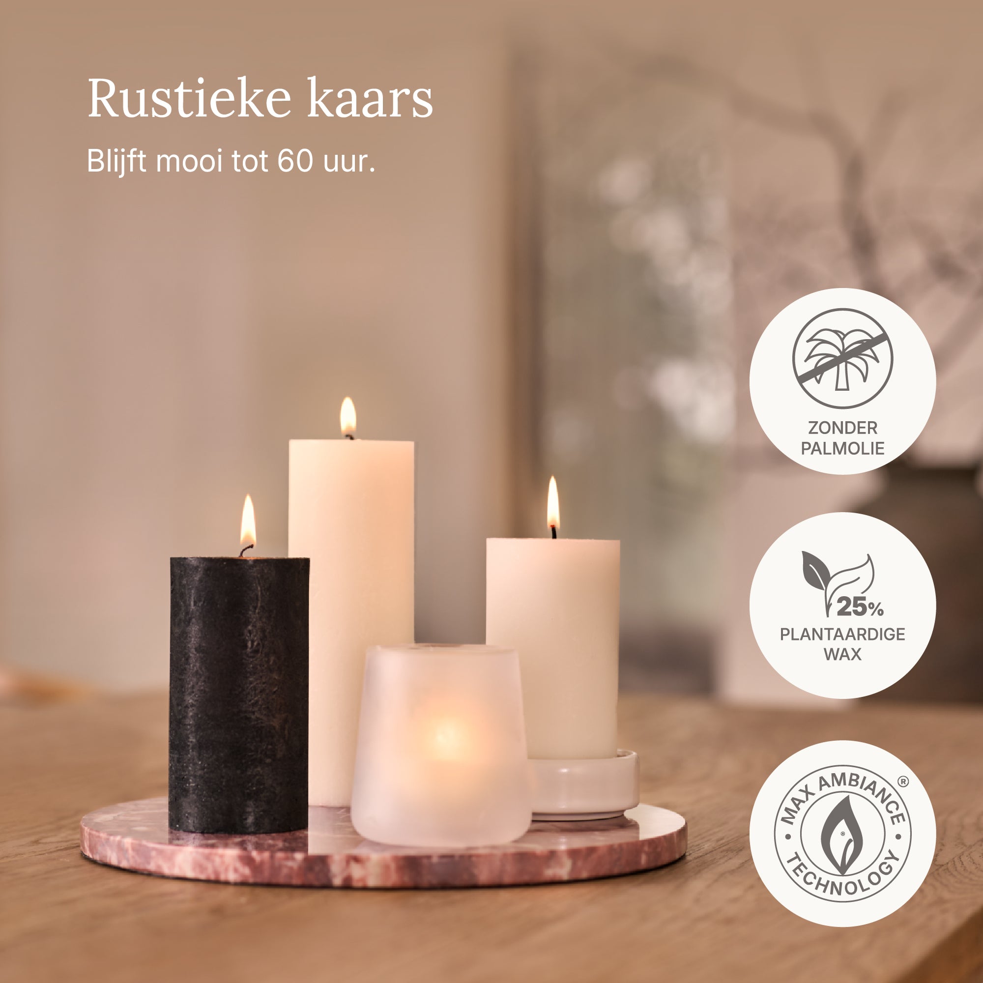 Bolsius - Rustieke kaars Shimmer - 4 Stuks - Metallic - Antraciet - 13cm - 60 branduren