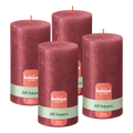 Bolsius - Rustieke kaars Shimmer - 4 Stuks - Metallic - Rood - 13cm