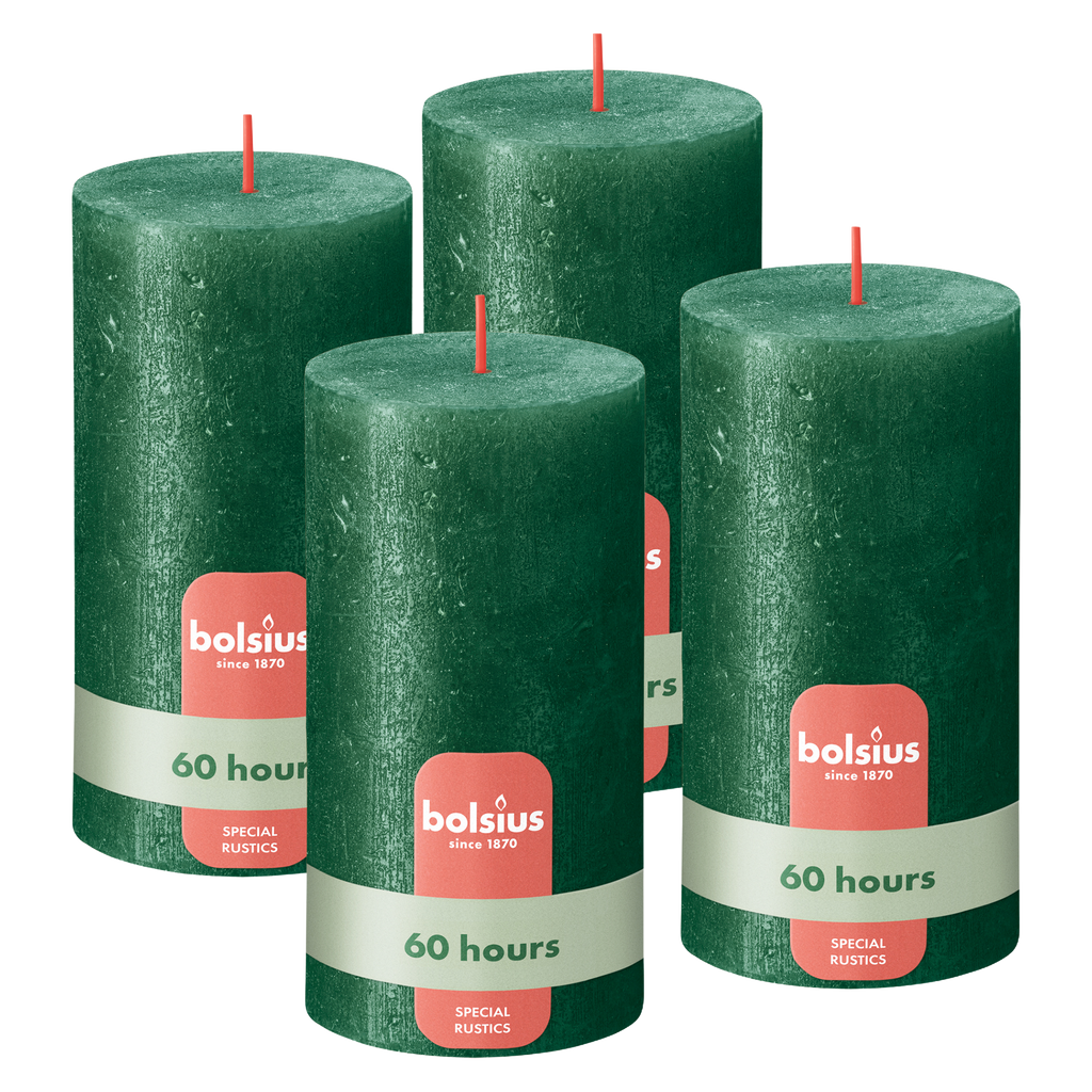 Bolsius - Rustieke kaars Shimmer - 4 Stuks - Metallic Groen - 13cm - 60 Branduren