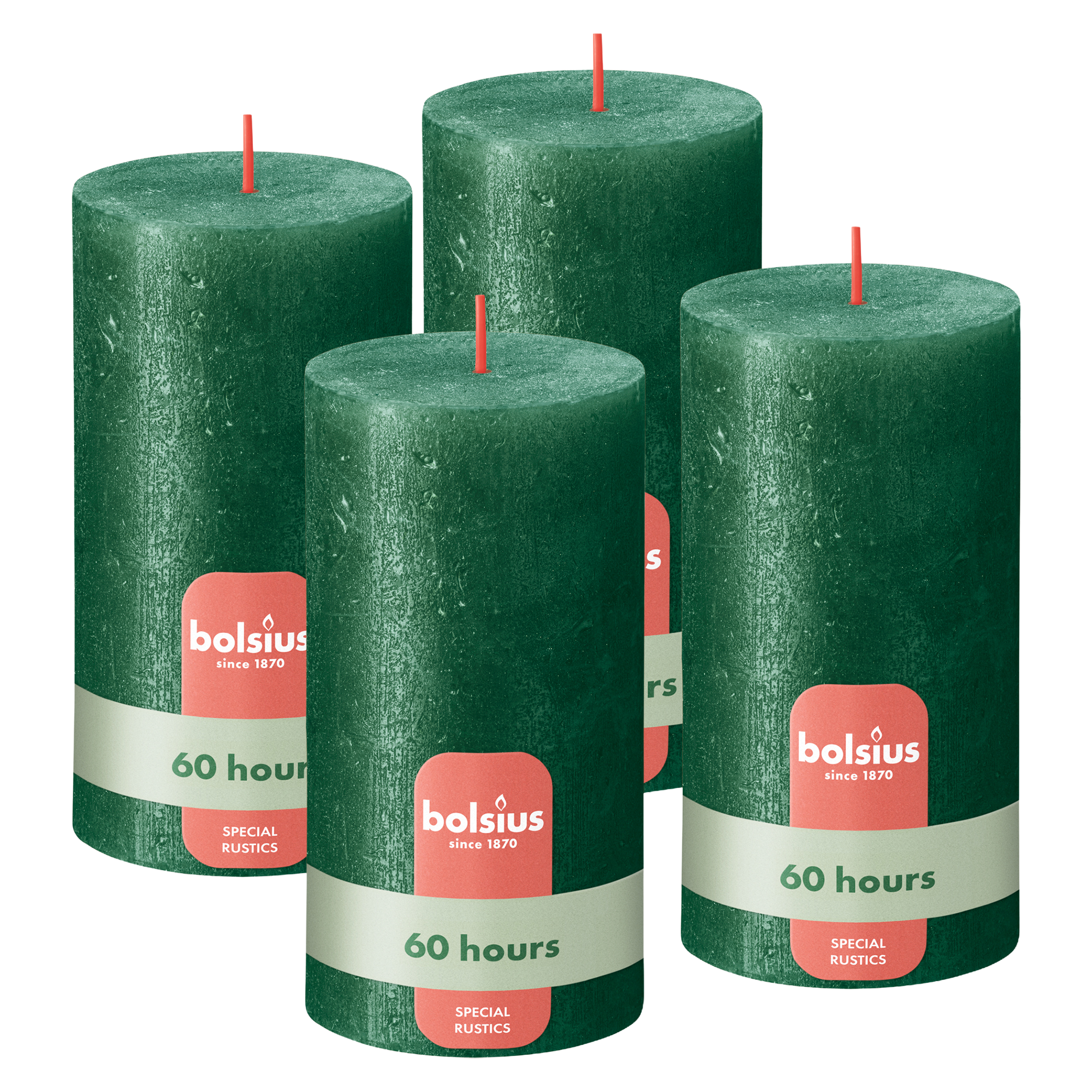 Bolsius - Rustieke kaars Shimmer - 4 Stuks - Metallic Groen - 13cm - 60 Branduren